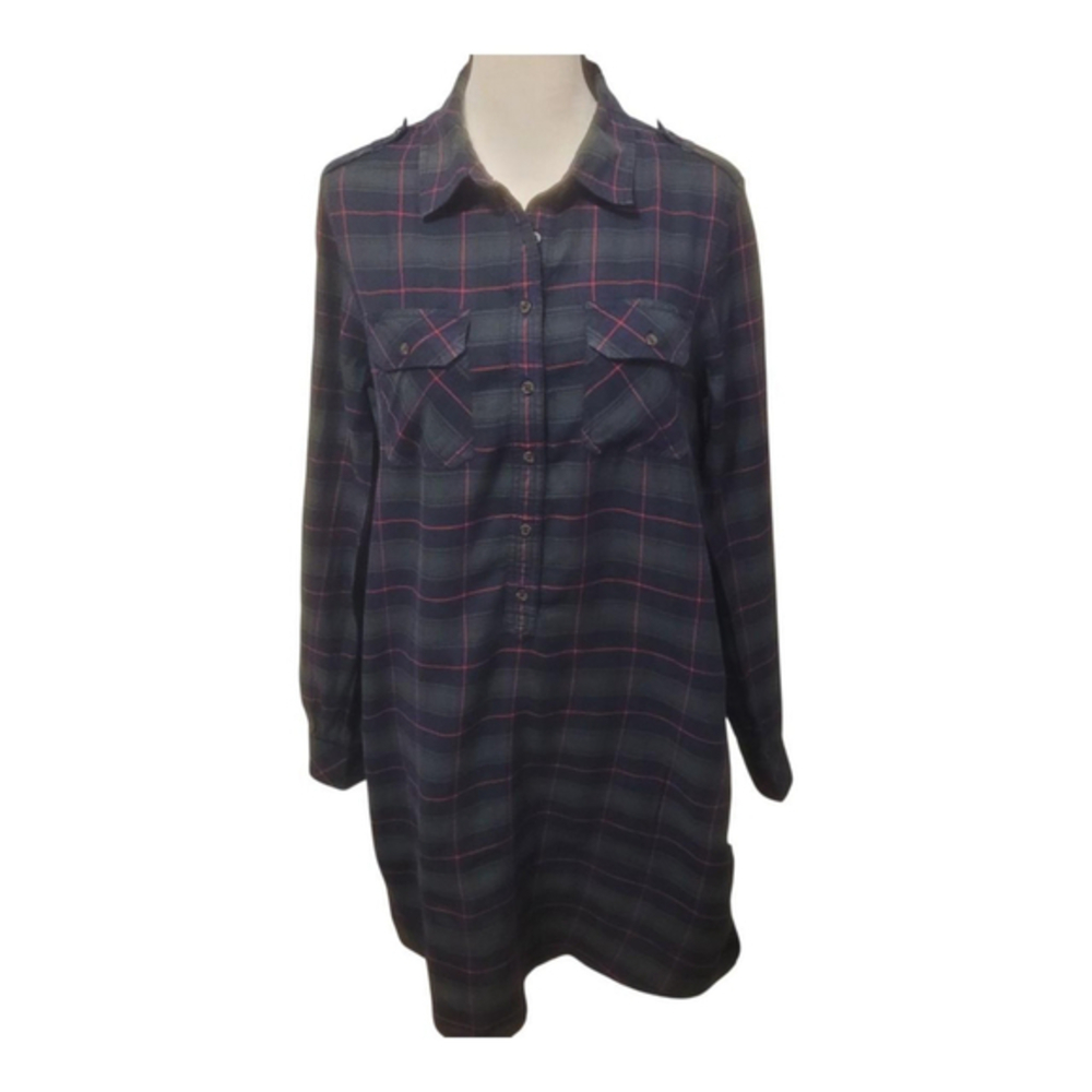 Vintage Gap green red plaid shirt dress #plaidblazer #preppy #academia‎